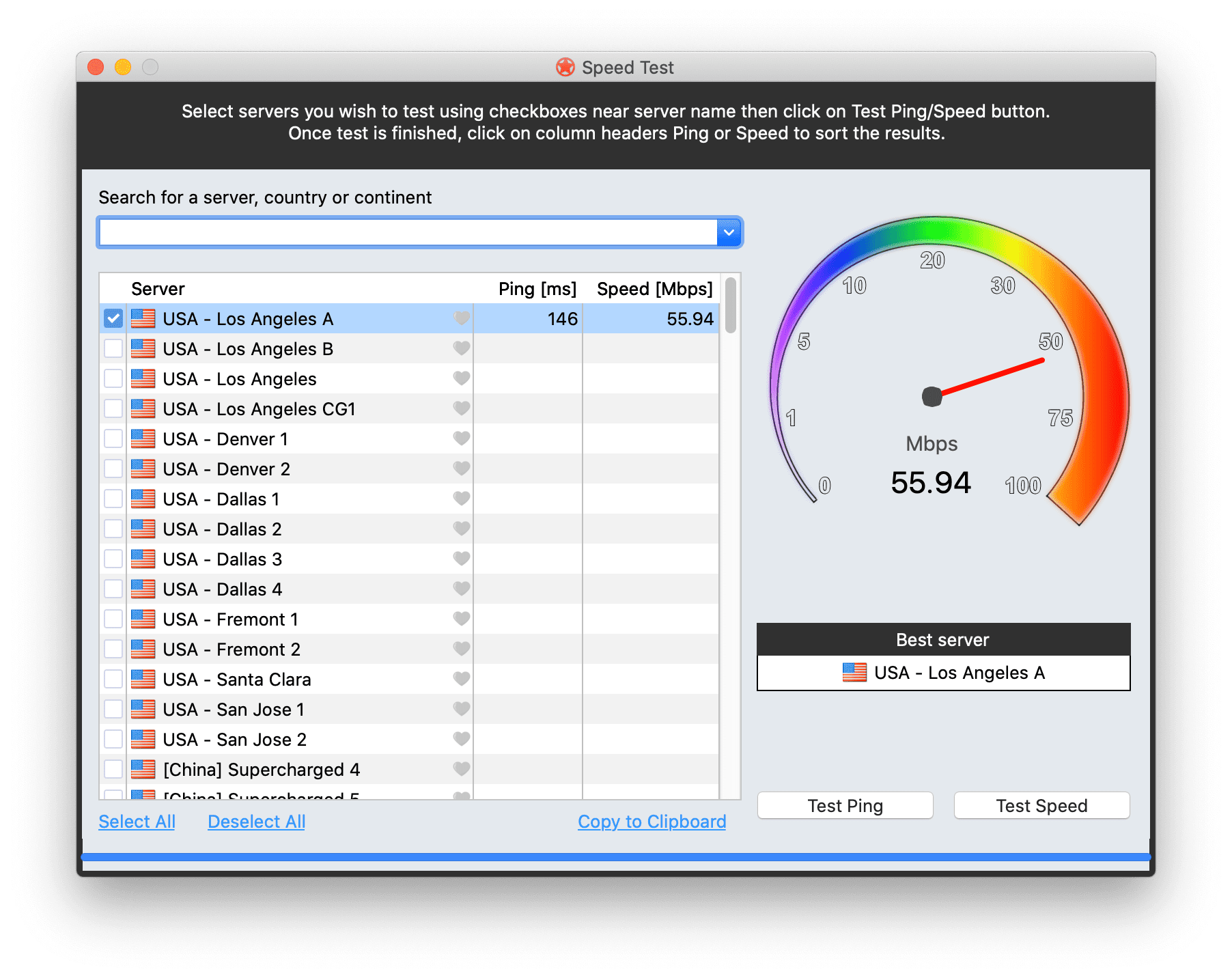 Astrill’s speed test tool works wherever you are in the world