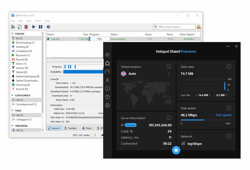 Hotspot Shield Premium allows you to torrent 