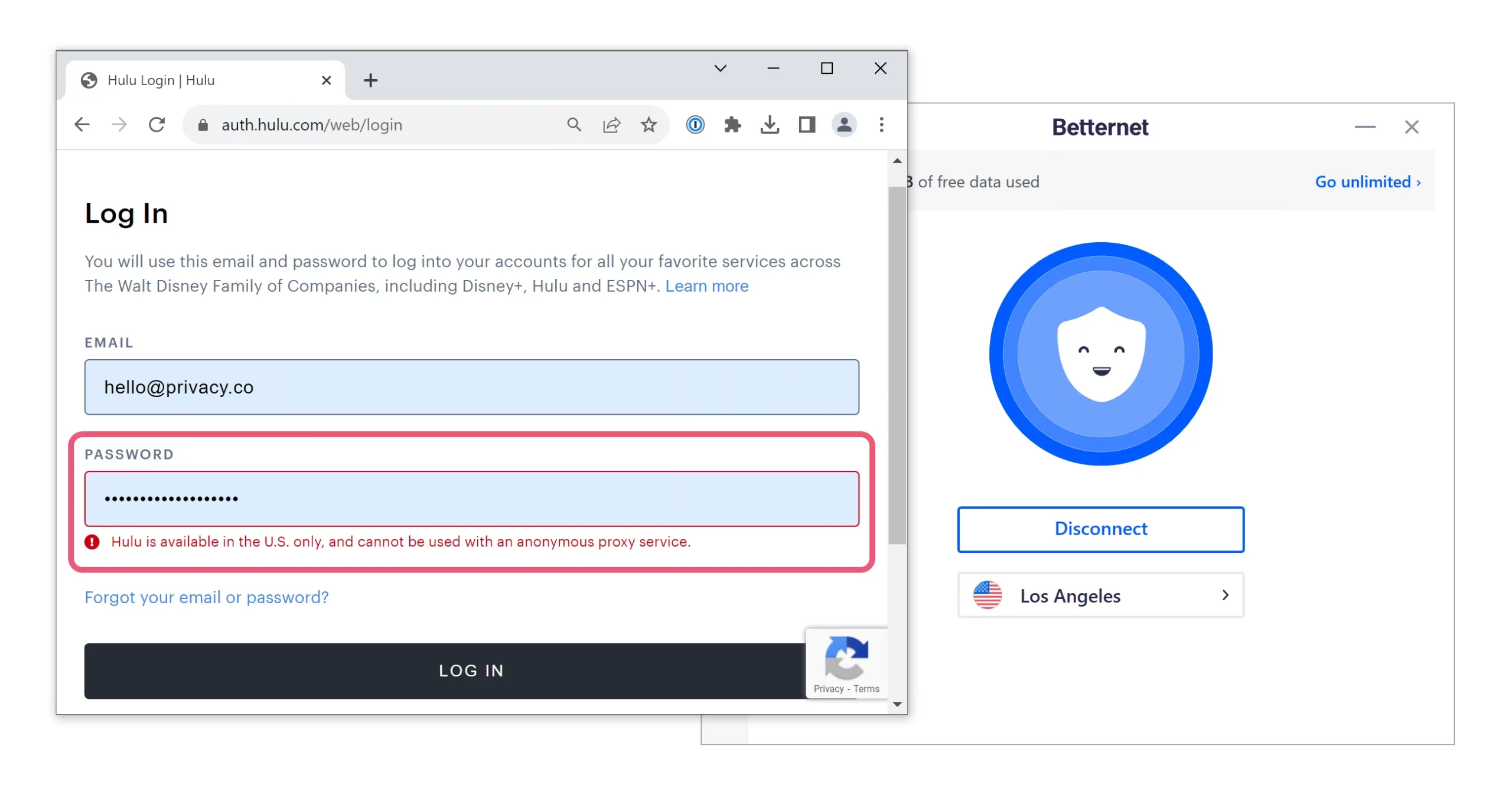 Betternet couldn’t unblock any US streaming platforms