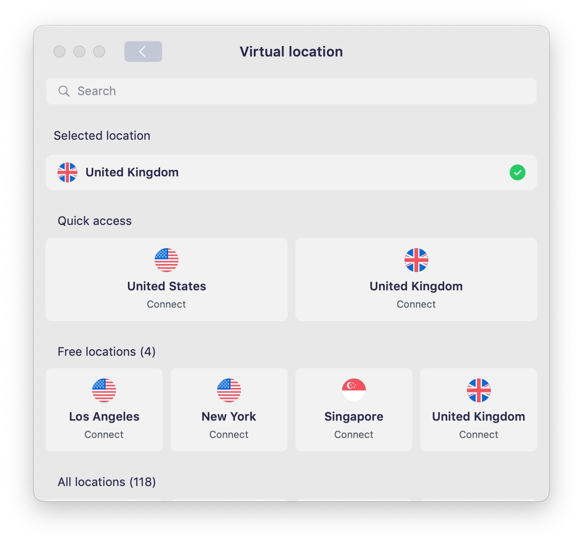 Betternet clearly labels its free server locations