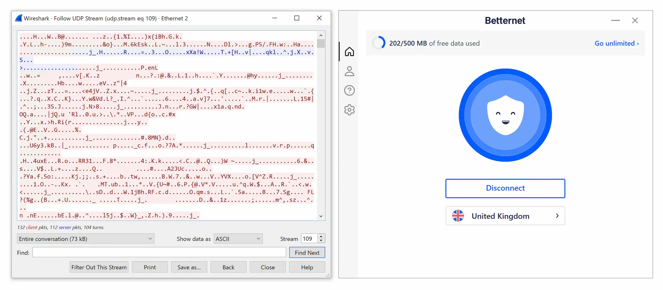Betternet encrypted our web traffic