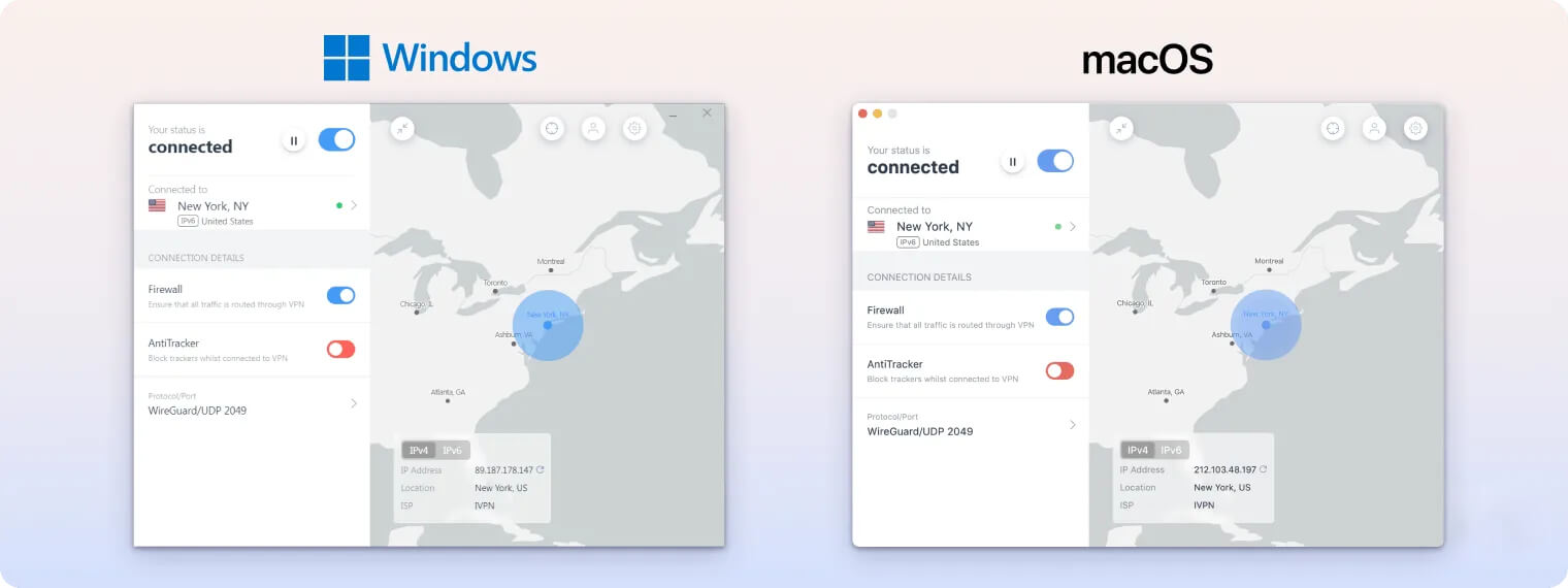 IVPN's Windows & macOS apps
