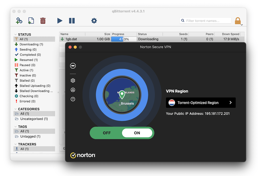 Norton VPN downloaded our torrent files quickly