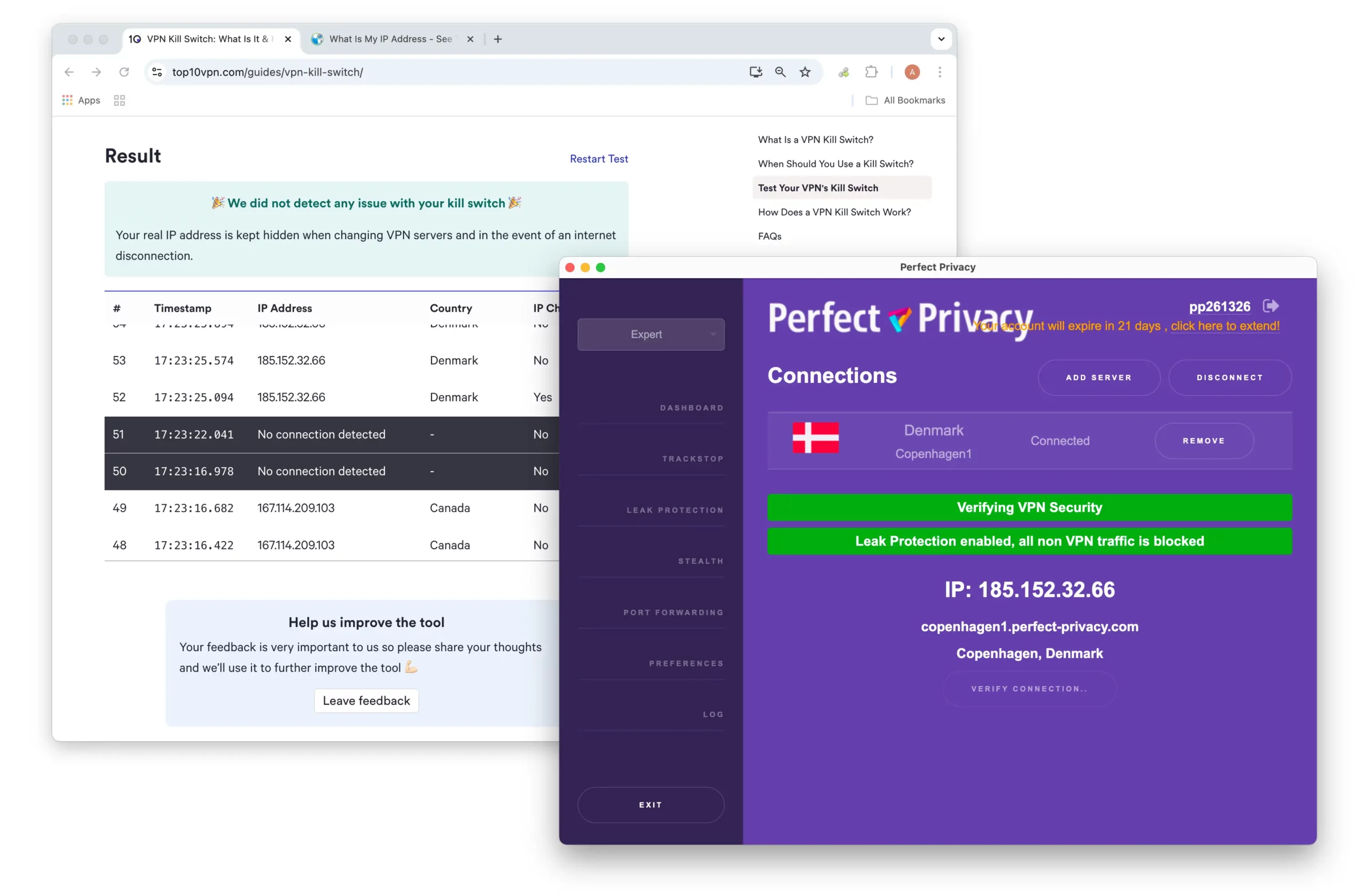 Perfect Privacy passed our kill switch test