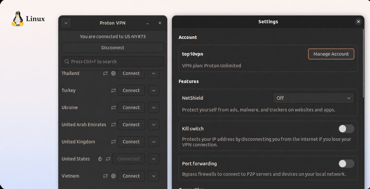 Proton VPN has native Linux software
