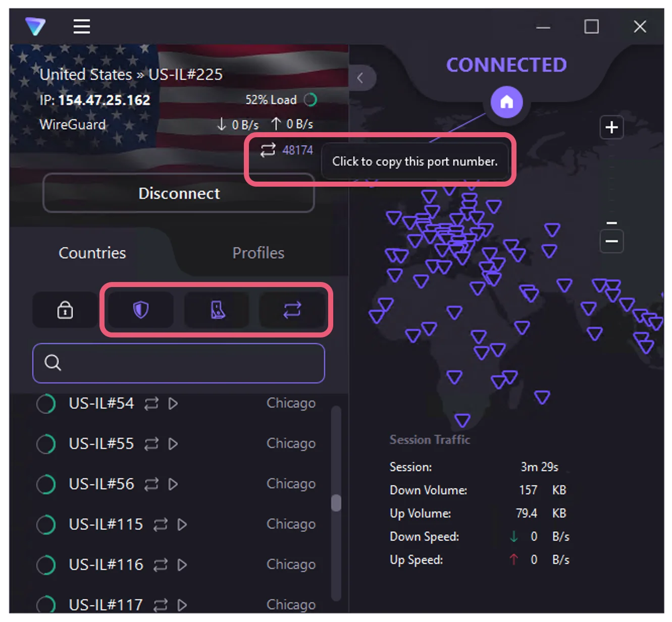 enable NetShield (malware-blocker), the kill switch, and port forwarding