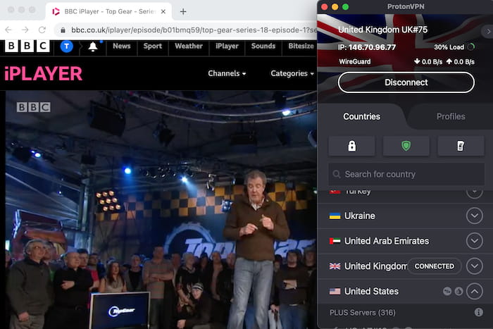 Proton VPN worked with BBC iPlayer 