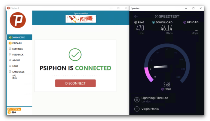 psiphon vpn speed test