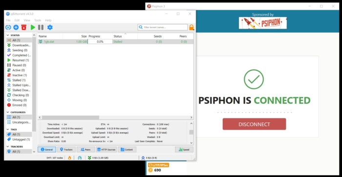 All P2P traffic is blocked on a Psiphon VPN connection