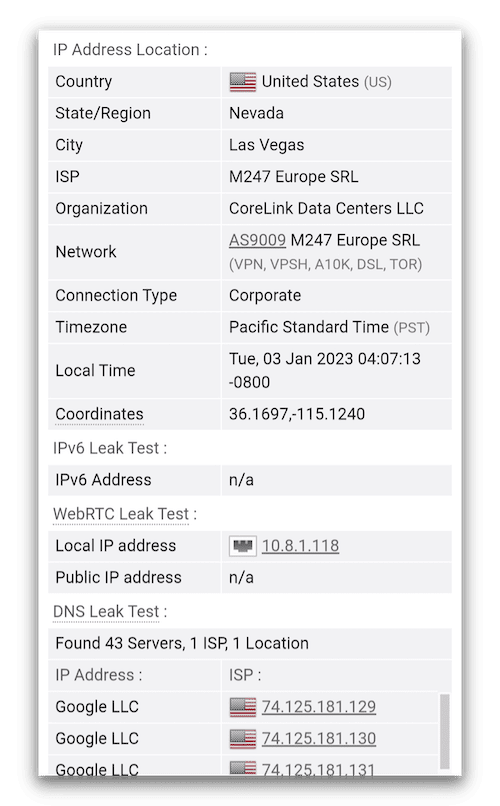 no IP, DNS, or WebRTC leaks on Snap VPN