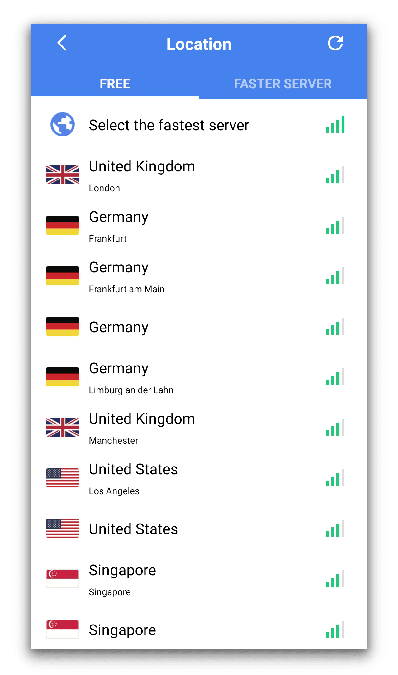 Snap VPN offers a small selection of VPN locations