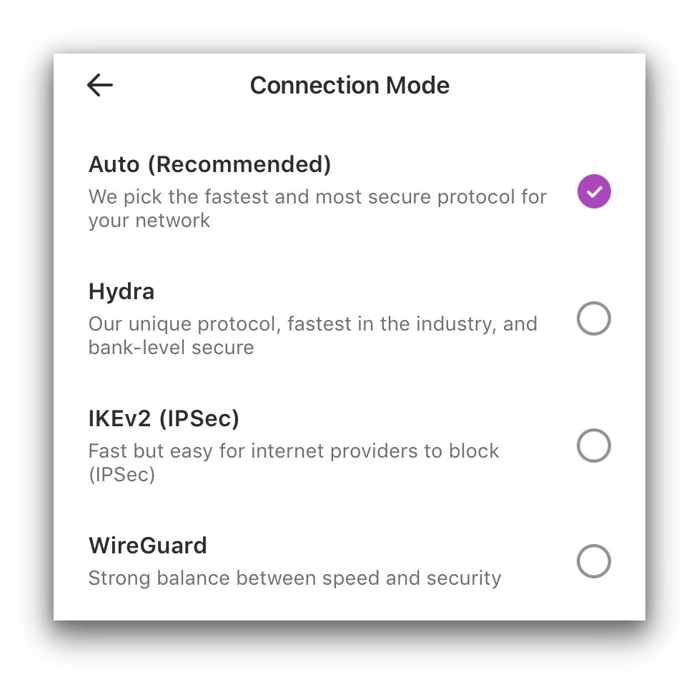 VPN 360 offers three protocols