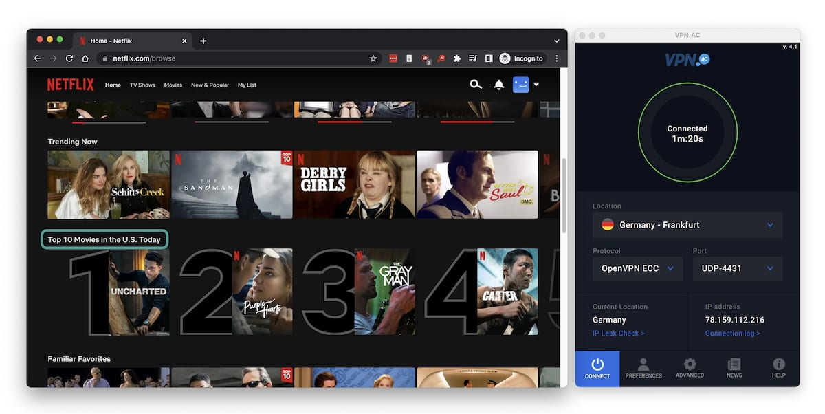 VPN.AC also appears to default to US Netflix whenever the VPN is connected