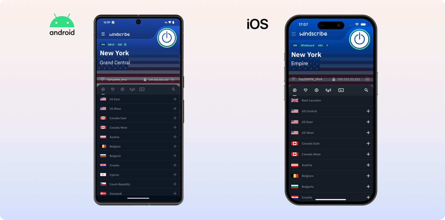 Windscribe iOS and Android apps