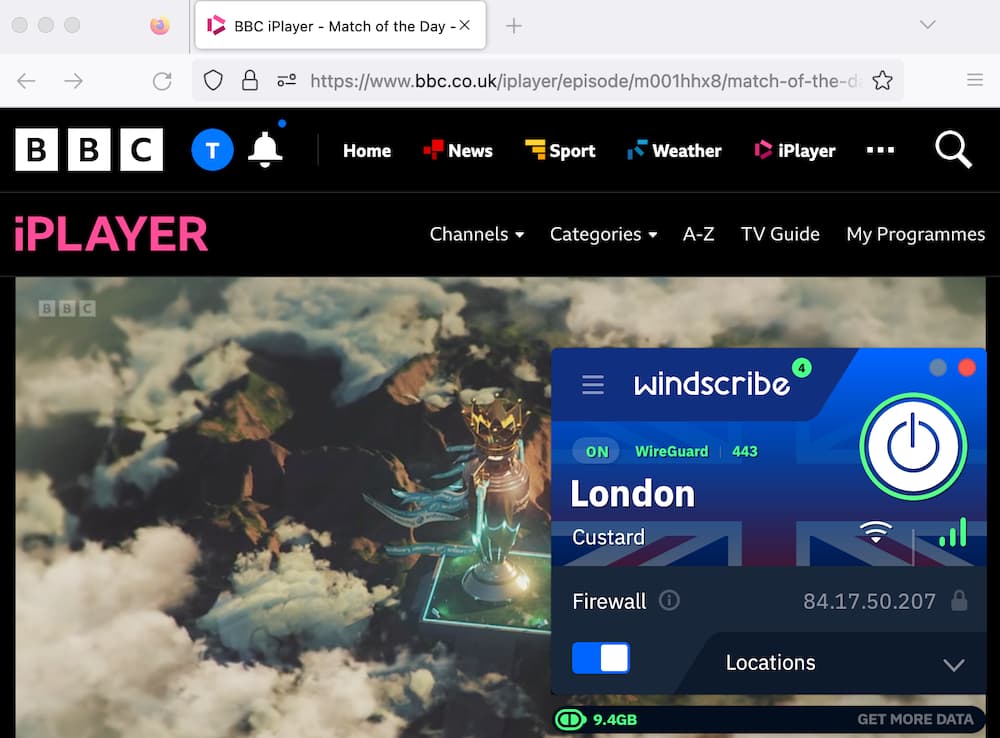 The free version of Windscribe can stream BBC iPlayer