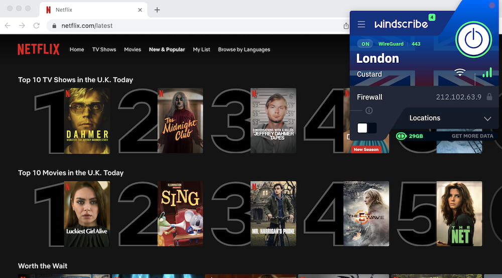 Windscribe Free works with UK Netflix