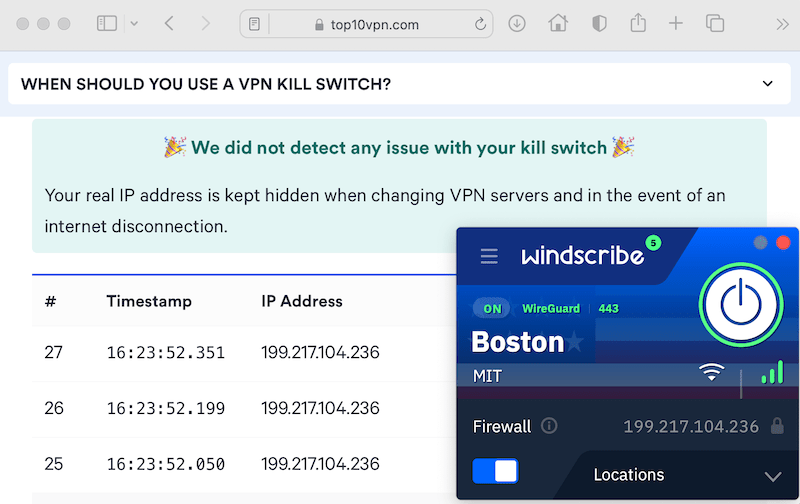Windscribe’s kill switch didn’t leak our IP address