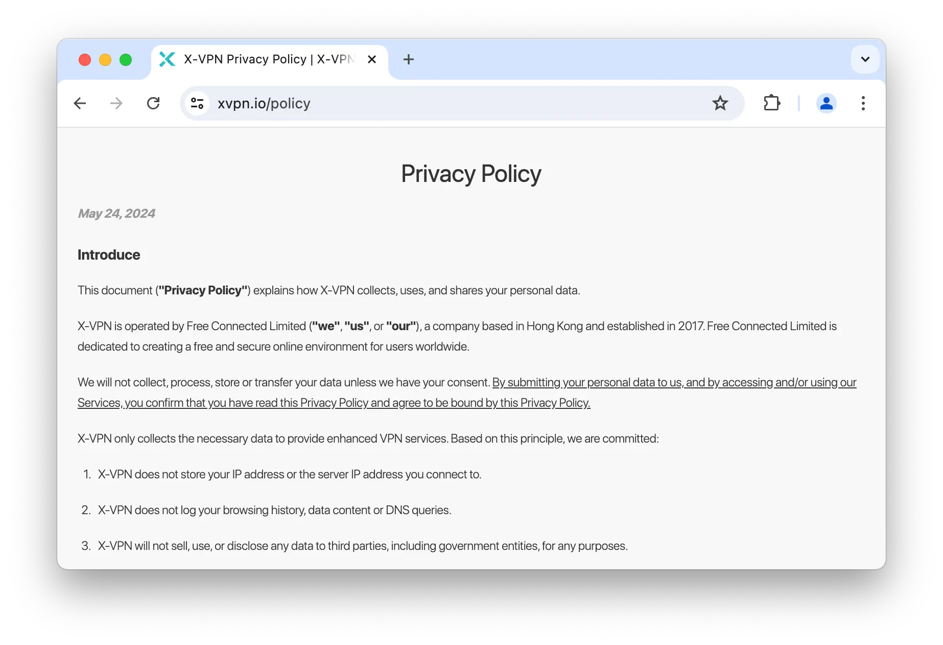 X-VPN’s privacy policy 