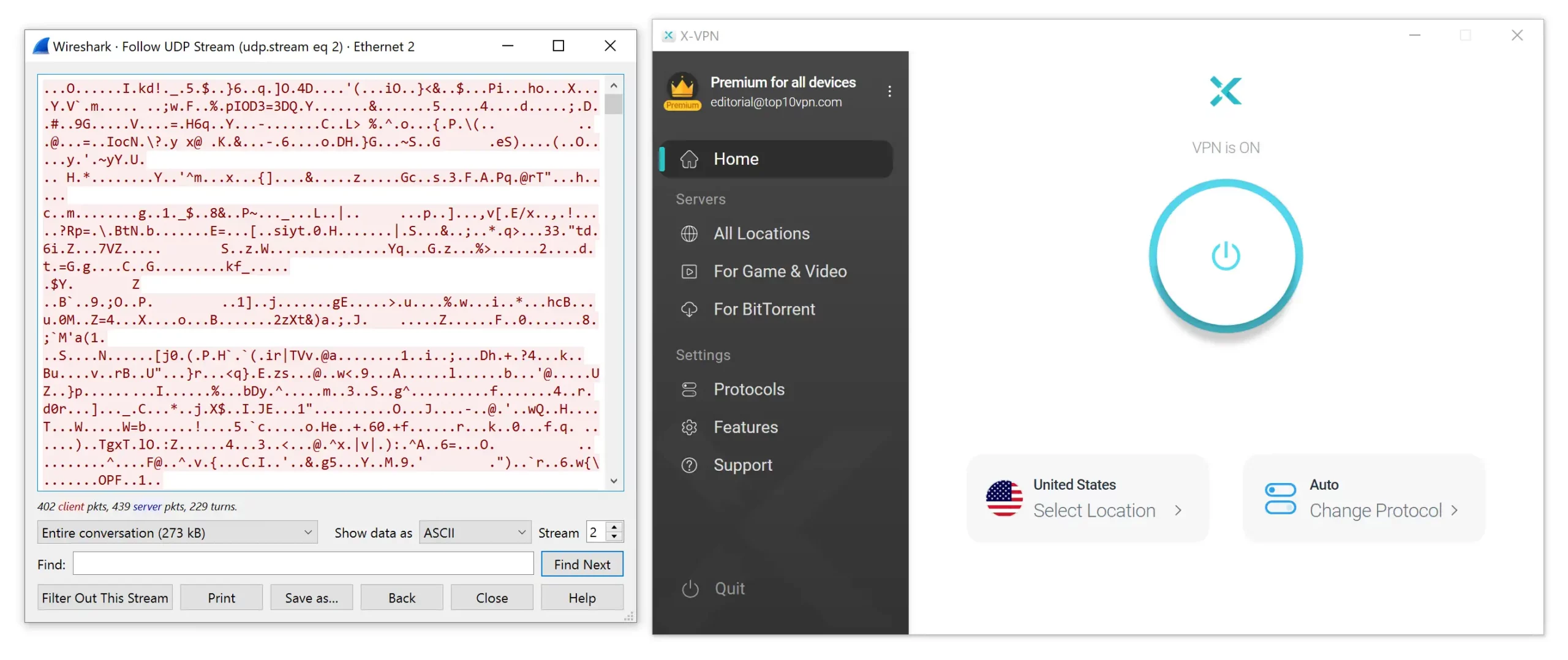 X-VPN encrypted our traffic