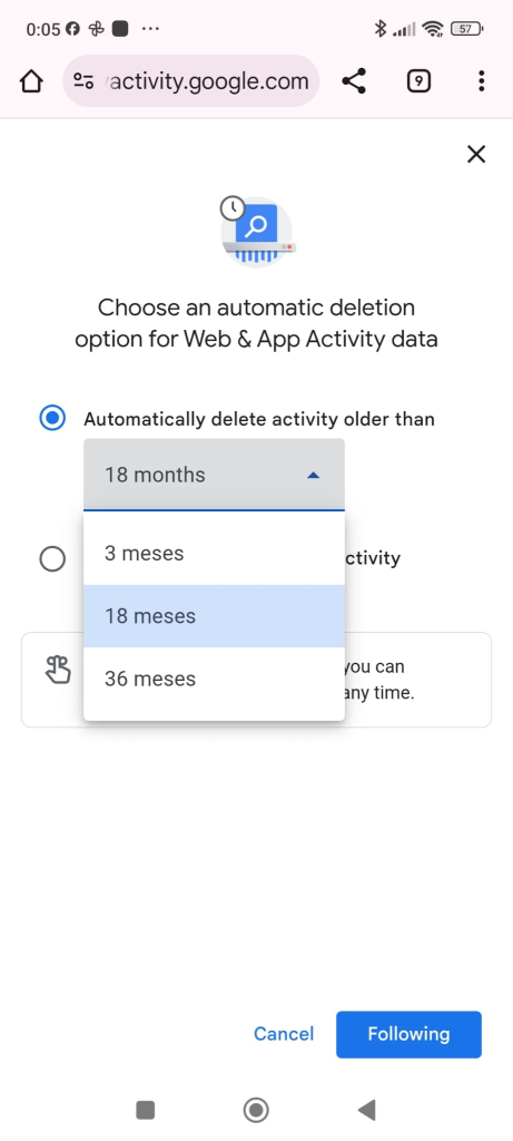 Choose an automatic deletion option