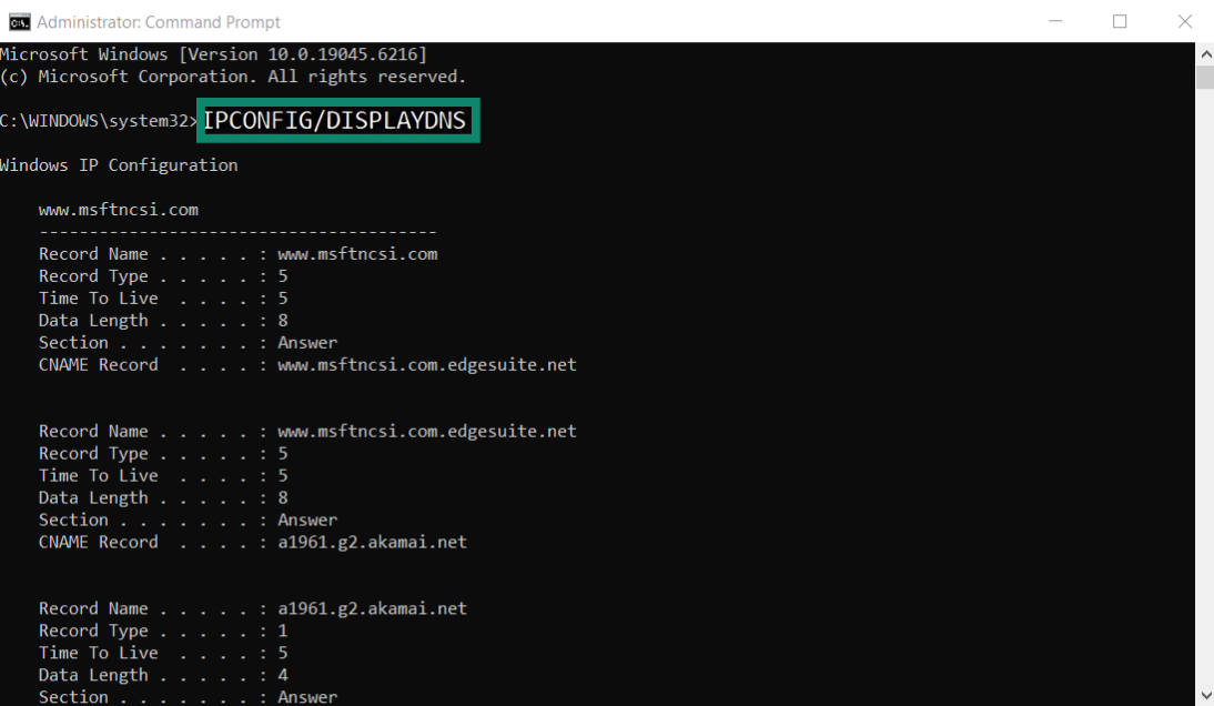 ipconfig /displaydns
